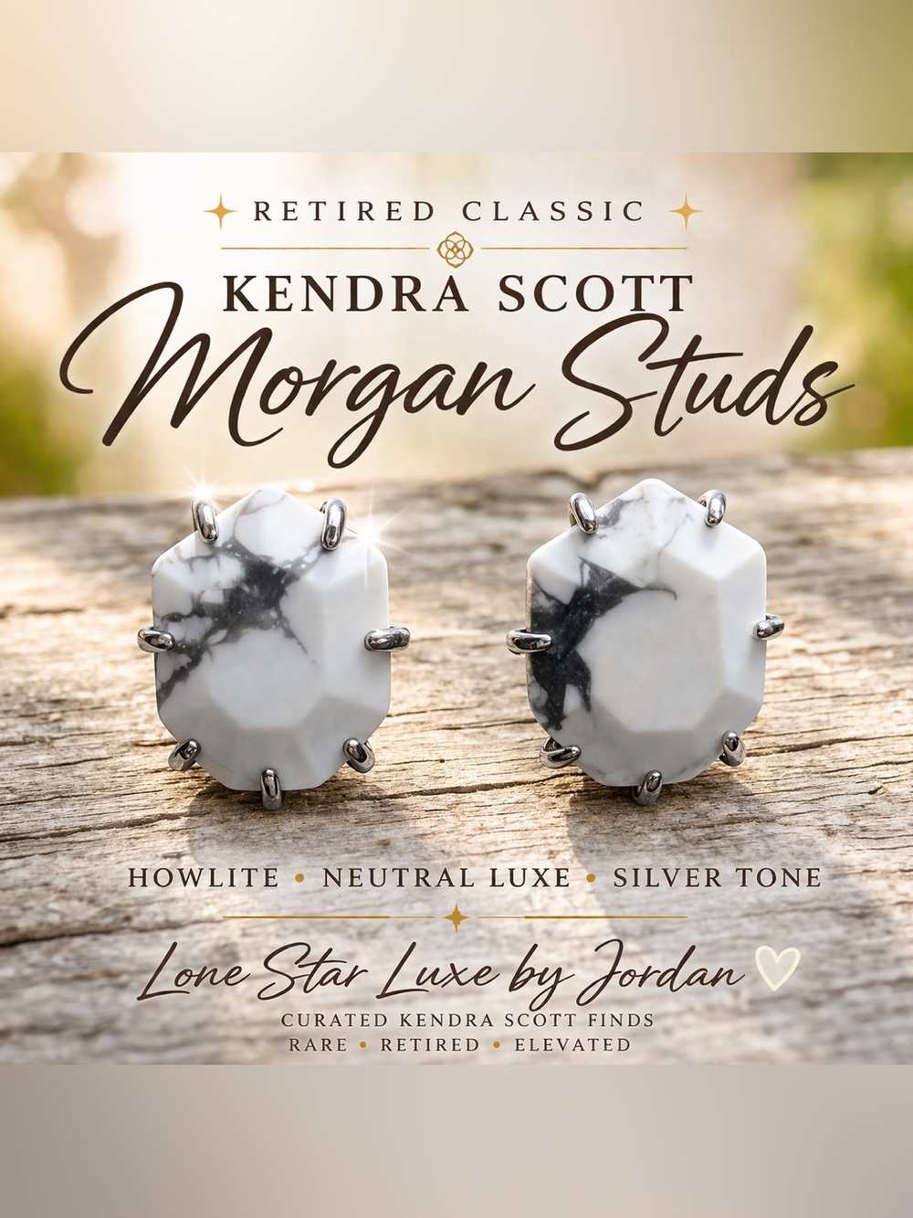 Kendra Scott Morgan Stud Earrings Howlite Silver Retired Neutral Luxe Classic